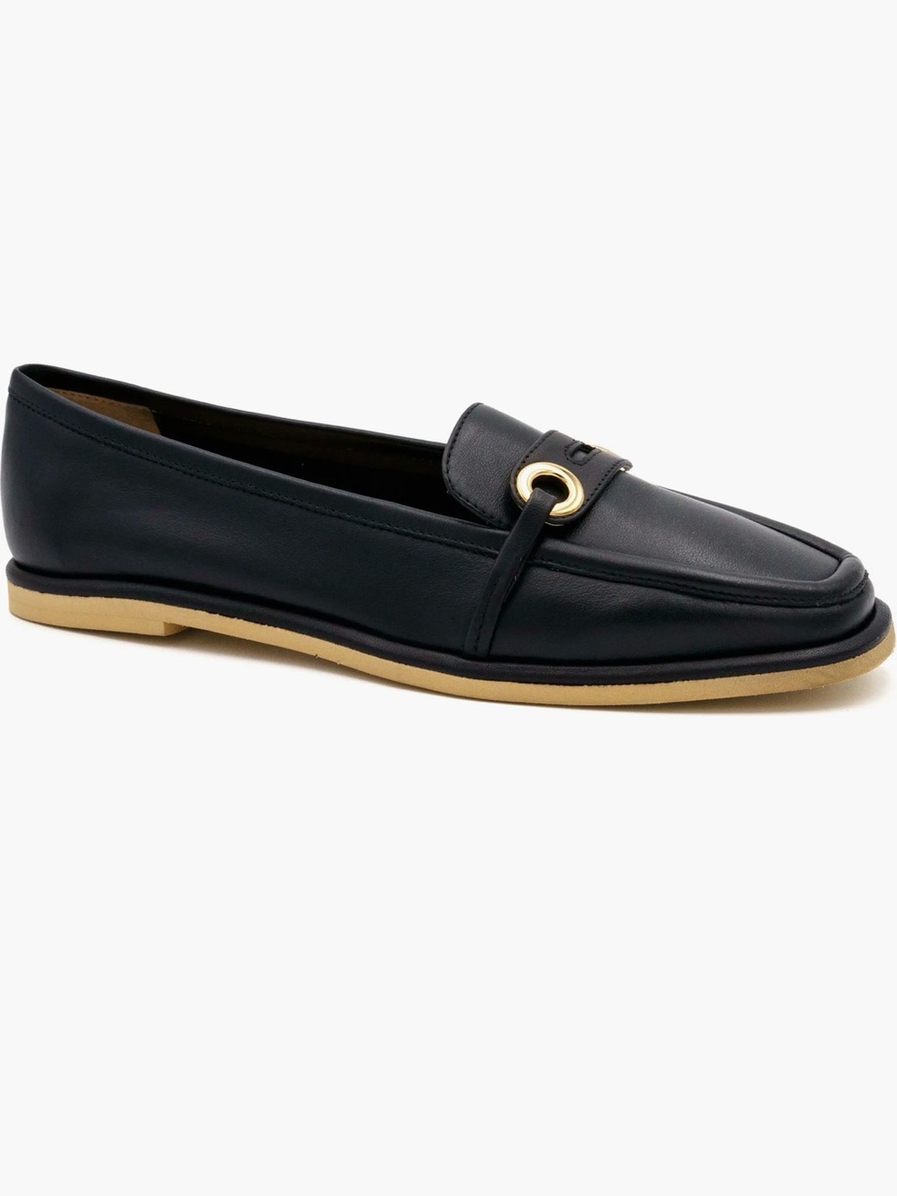 Amalfi Black Leather Loafer with Gold Ring Accent